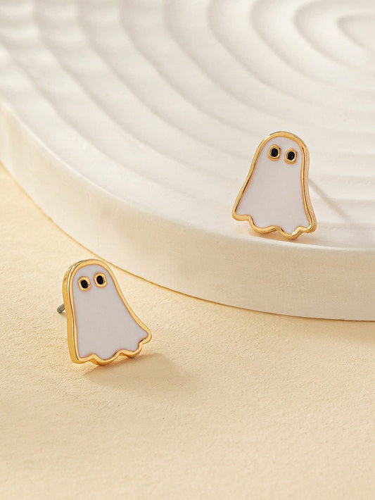 1pair Enamel Ghost Earrings, Suitable For Women's Daily Wear In Spring And Summer