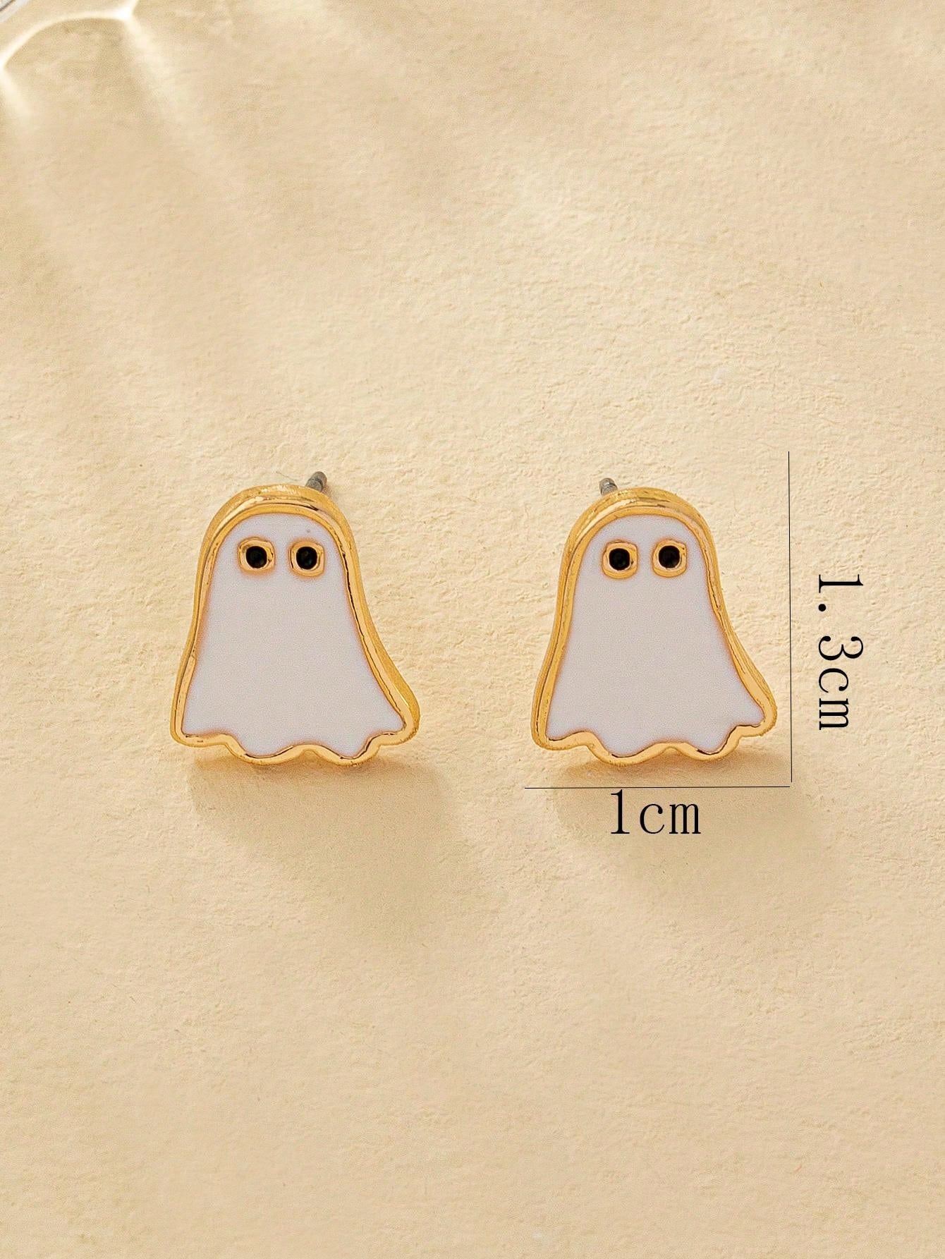 1pair Enamel Ghost Earrings, Suitable For Women's Daily Wear In Spring And Summer