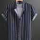 Manfinity Homme Men's Summer Striped Short Sleeve Casual Shirt, Button Up Graphic Stripe Blue Shirt