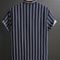 Manfinity Homme Men's Summer Striped Short Sleeve Casual Shirt, Button Up Graphic Stripe Blue Shirt