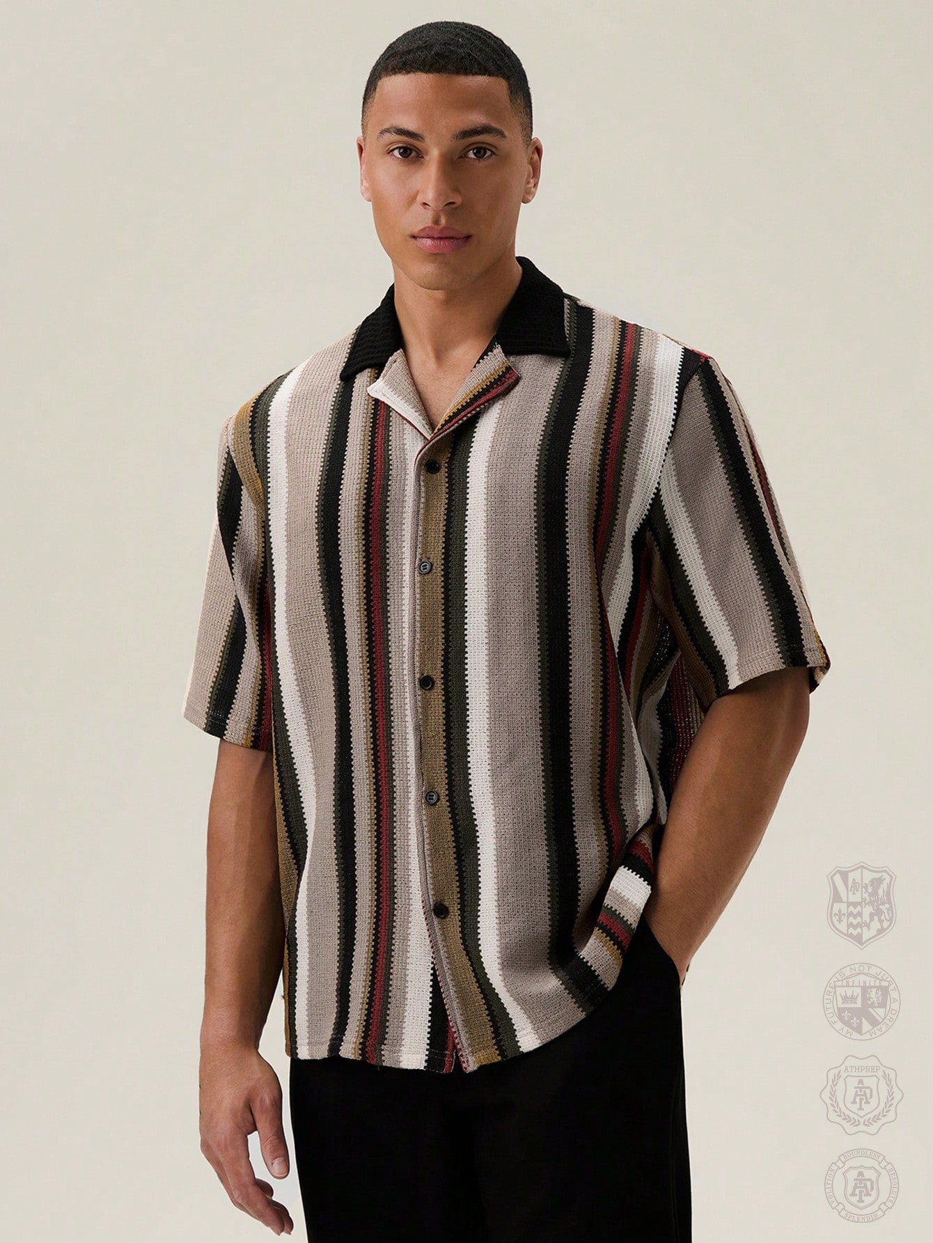 Manfinity AthPrep Men's Loose Striped Short Sleeve Shirt,Back To School,Back To School