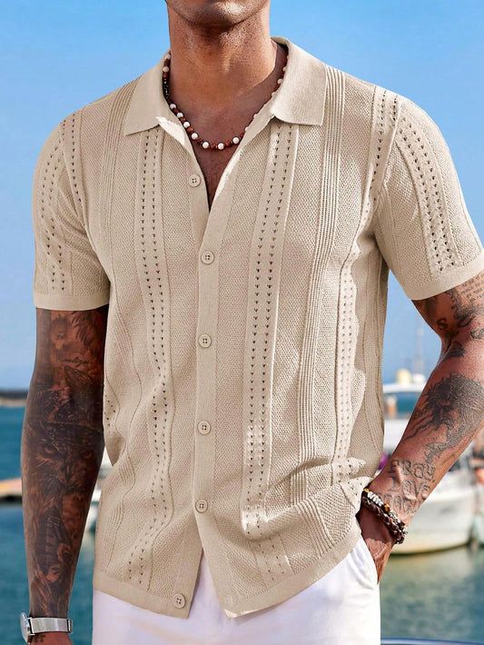 Solid Color Men's Short Sleeve Knitted Top