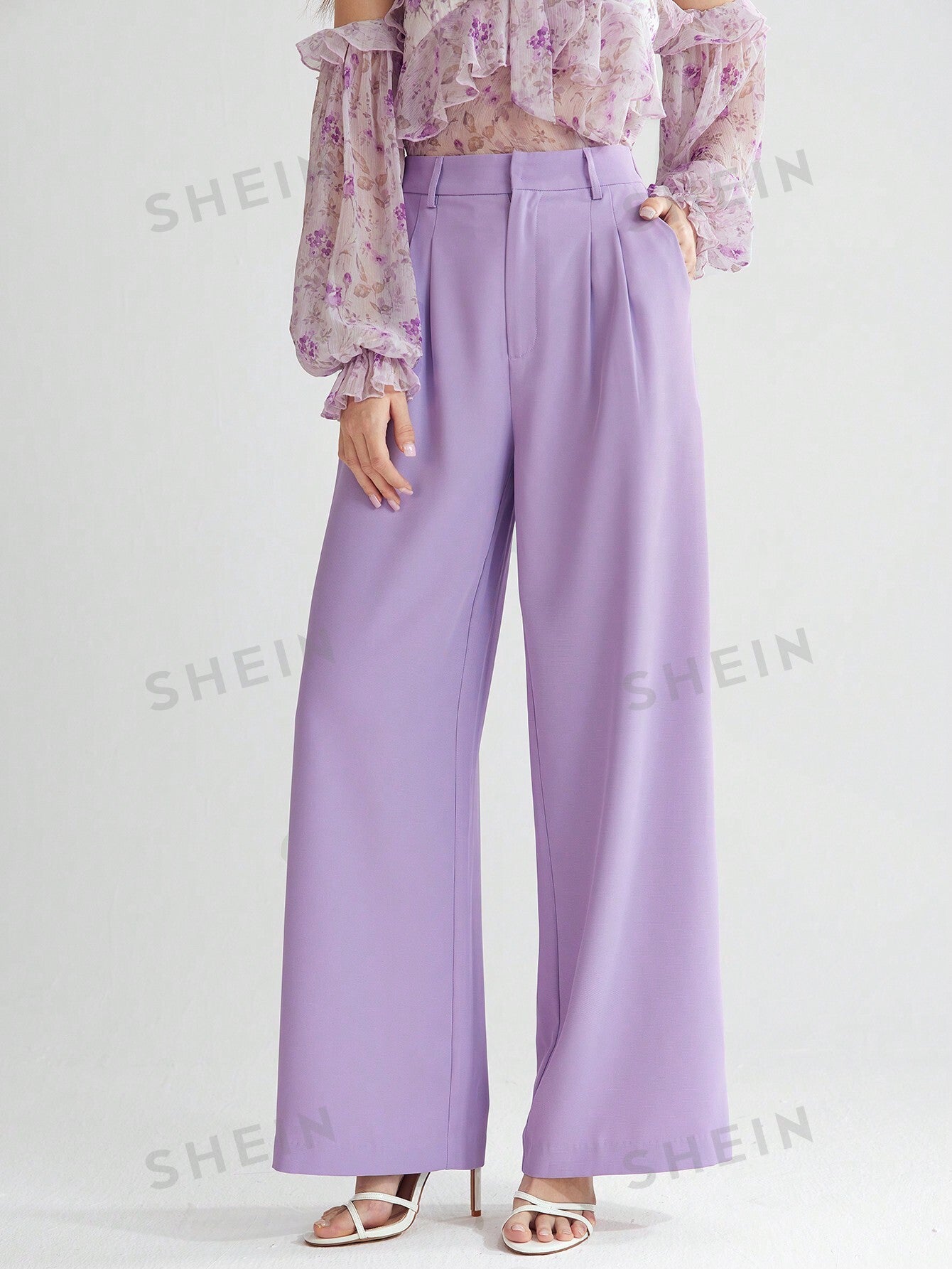 Solid Zipper Fly Wide Leg Pants