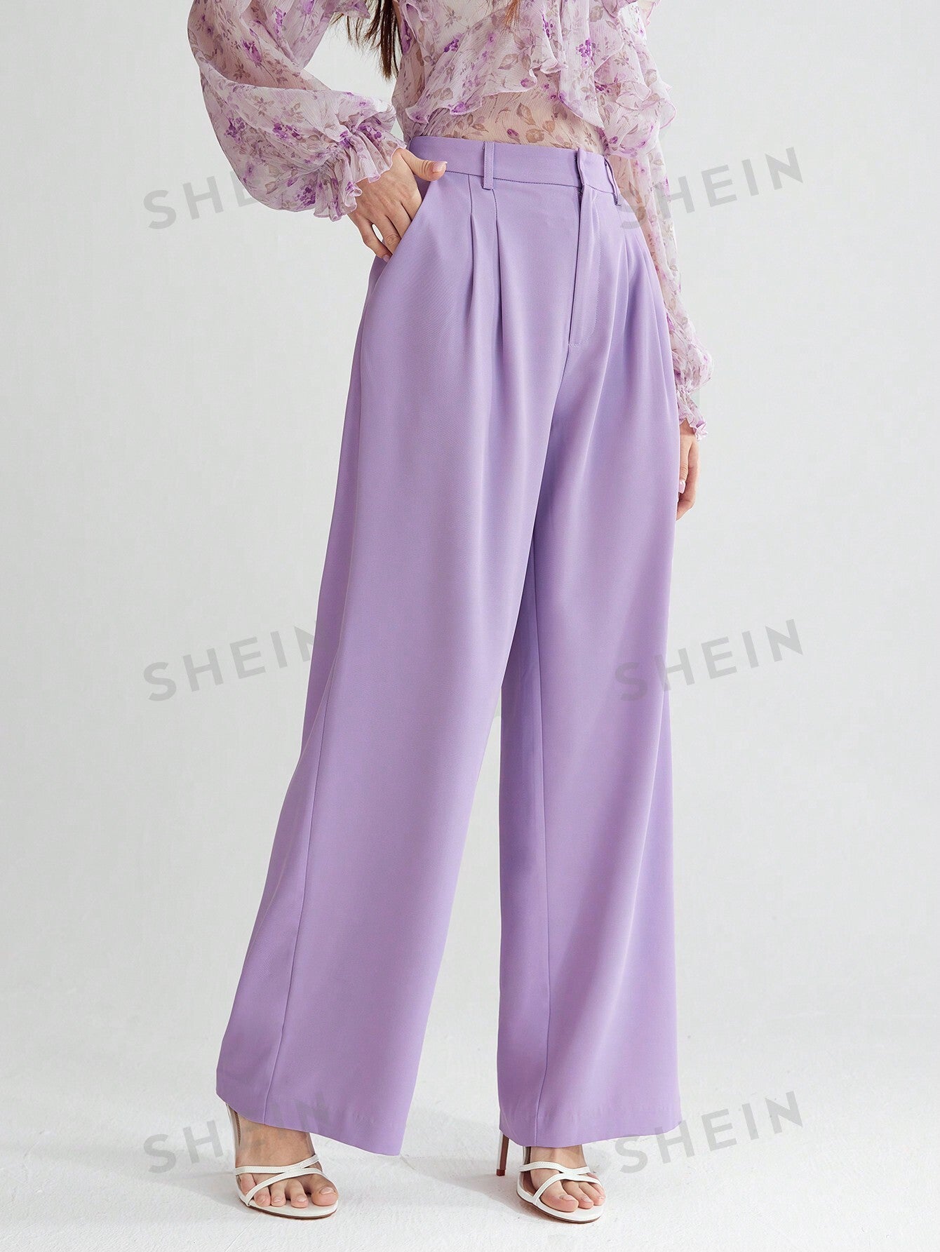 Solid Zipper Fly Wide Leg Pants