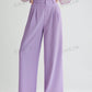 Solid Zipper Fly Wide Leg Pants