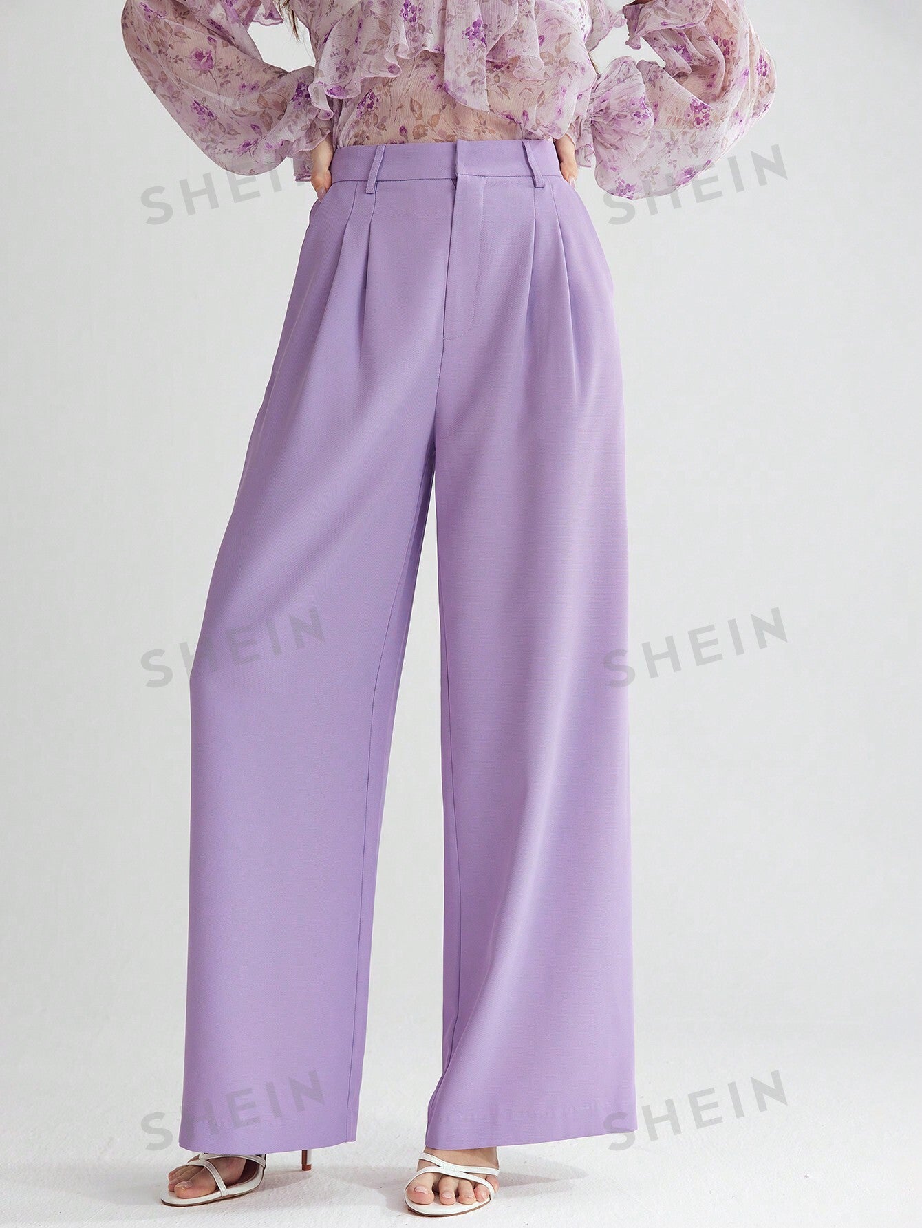 Solid Zipper Fly Wide Leg Pants