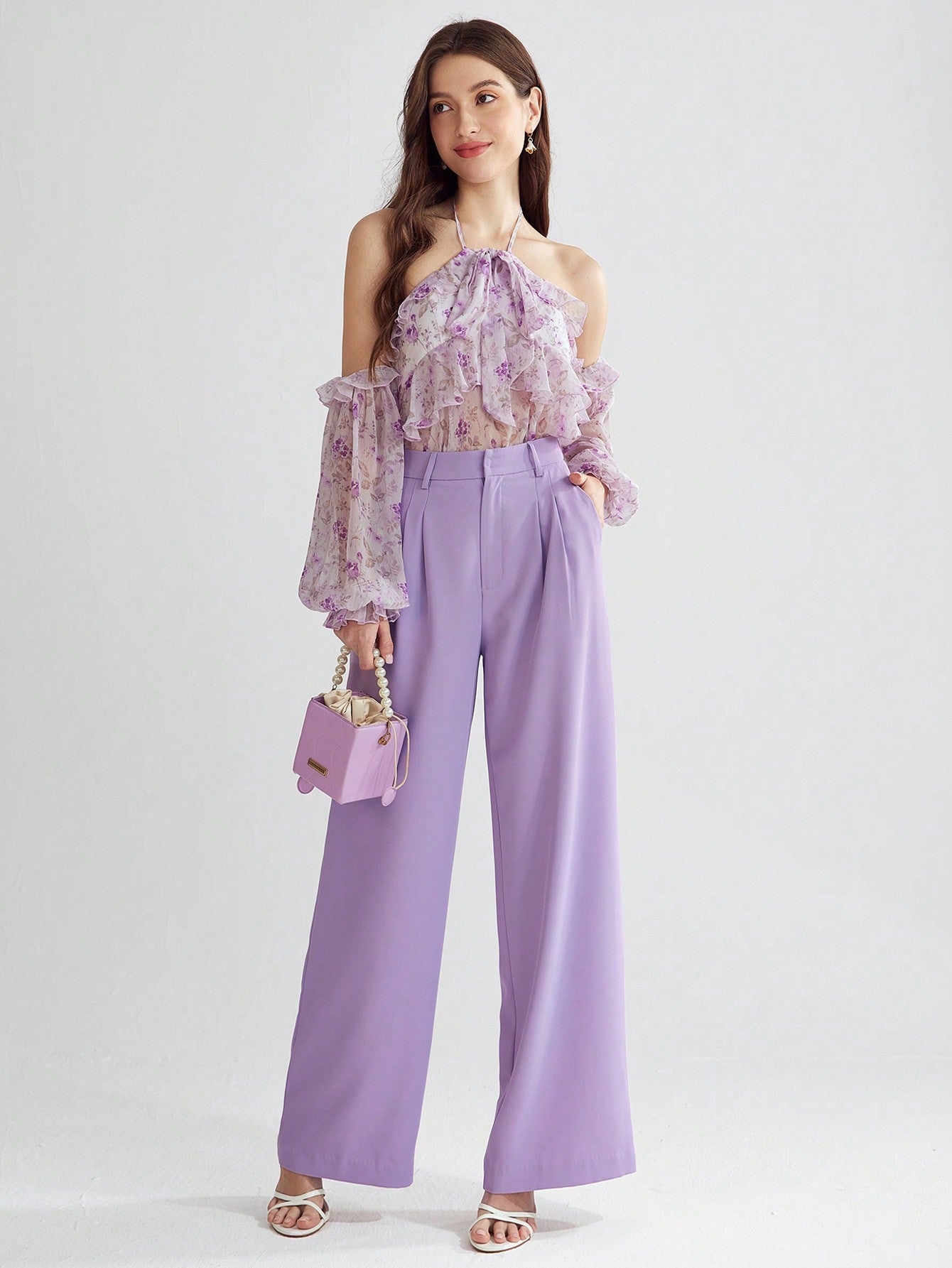 Solid Zipper Fly Wide Leg Pants