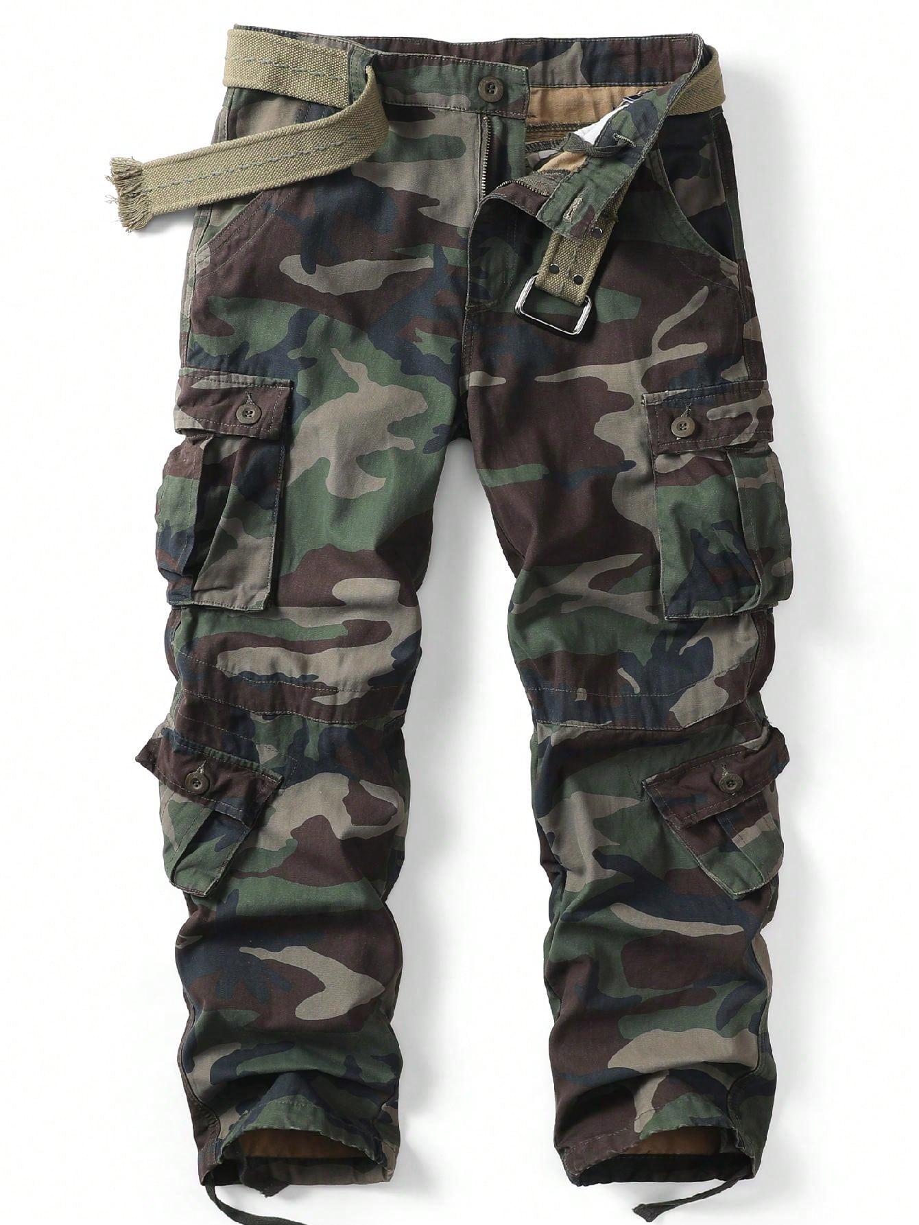 AKARMY Men's Casual Cargo Pants Military Army Camo Pants Combat Work Pants With 8 Pockets(No Belt)