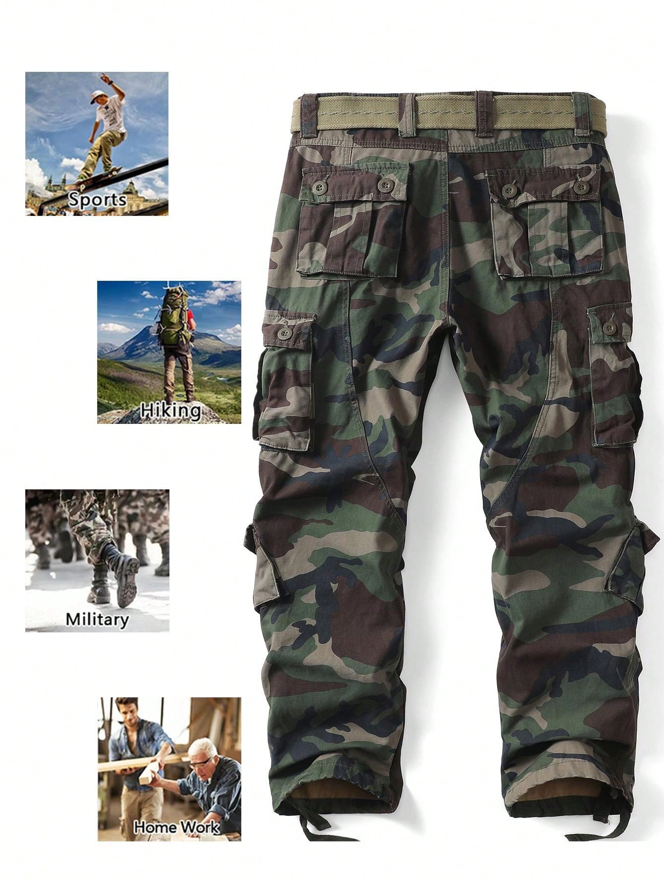 AKARMY Men's Casual Cargo Pants Military Army Camo Pants Combat Work Pants With 8 Pockets(No Belt)