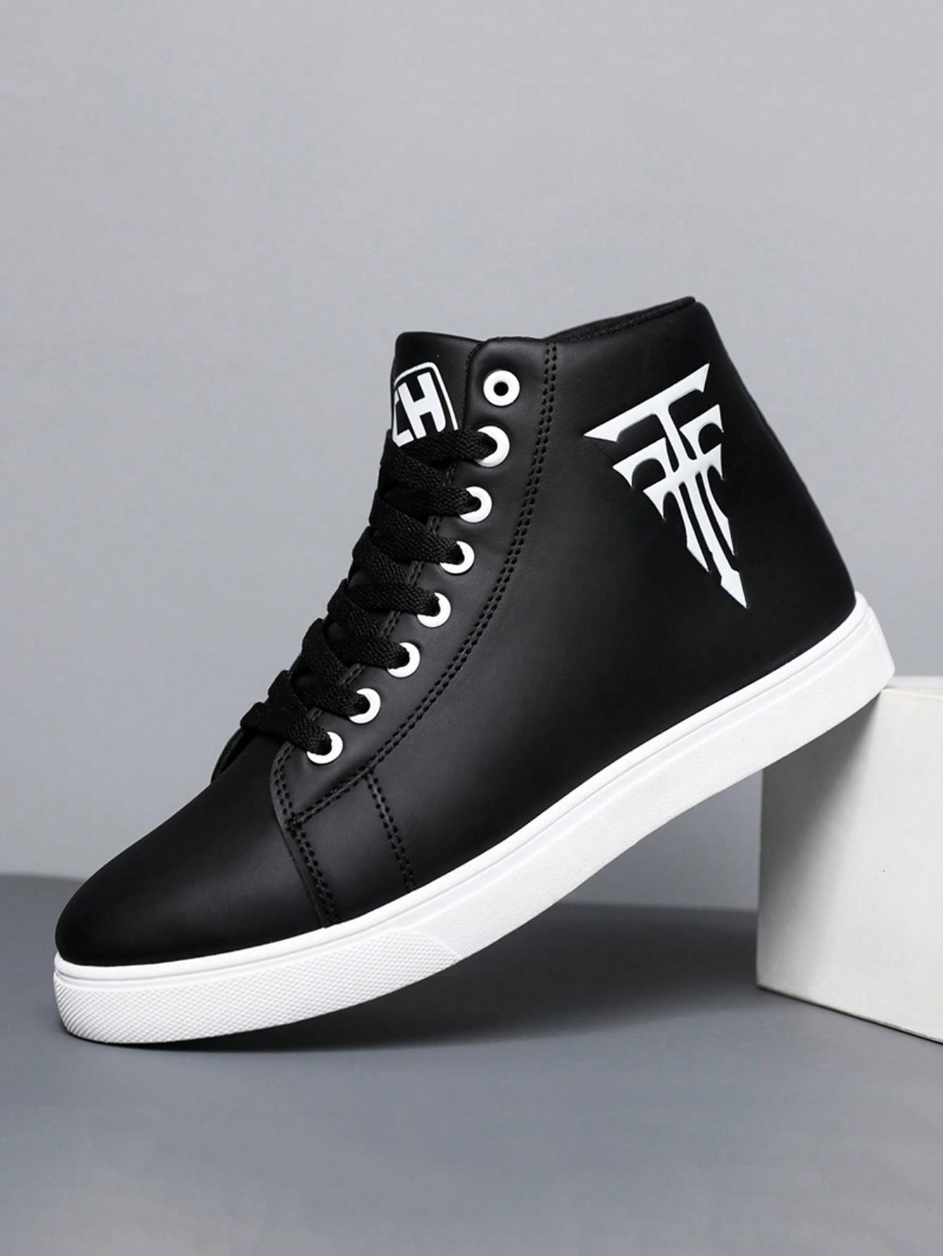 Men's High-Top Lace-Up Skate Shoes, Breathable Fashionable And Comfortable Footwear