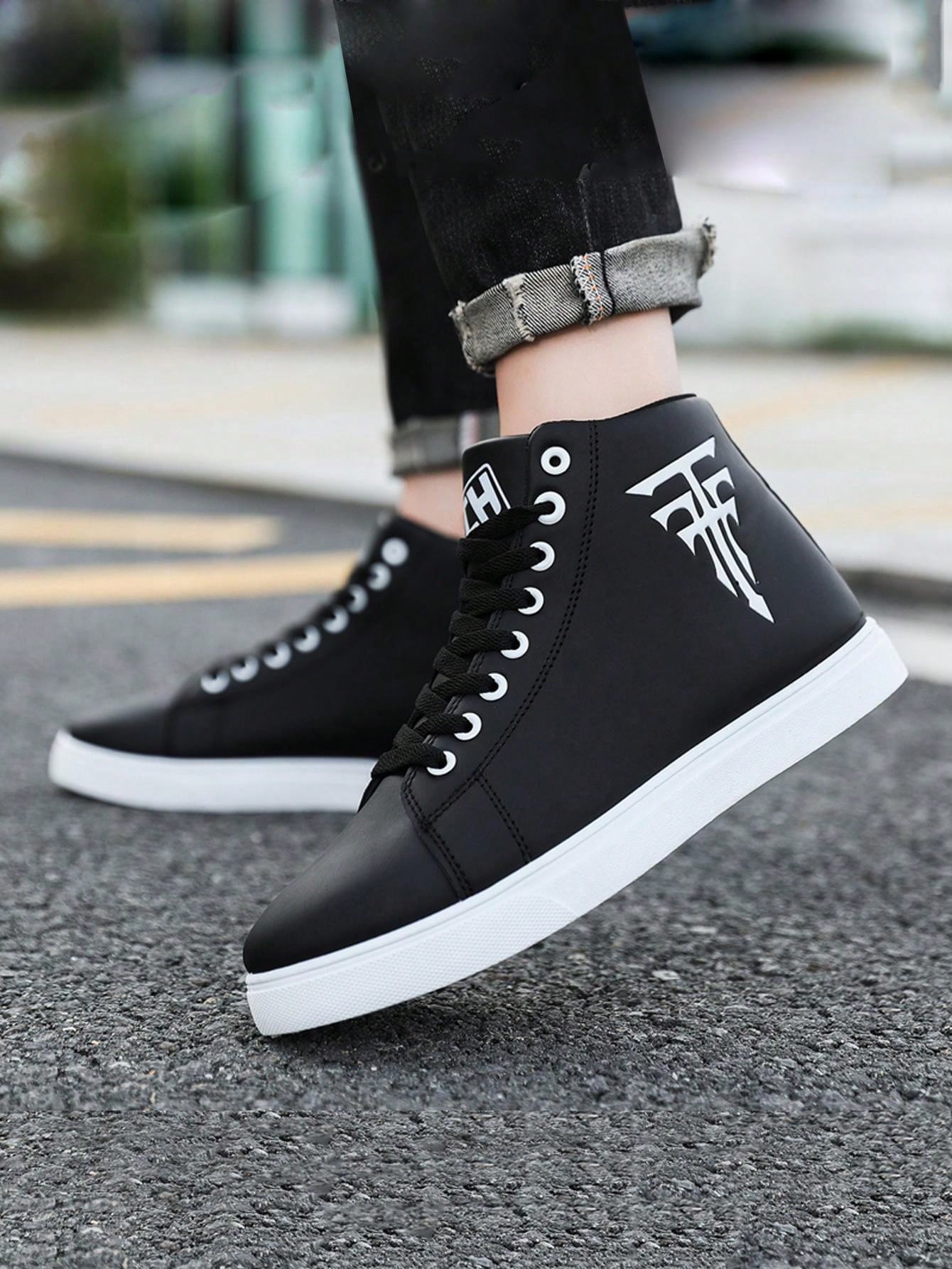 Men's High-Top Lace-Up Skate Shoes, Breathable Fashionable And Comfortable Footwear