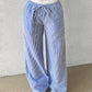 EZwear Navy Striped Print Knot Front Woven Women's Pants