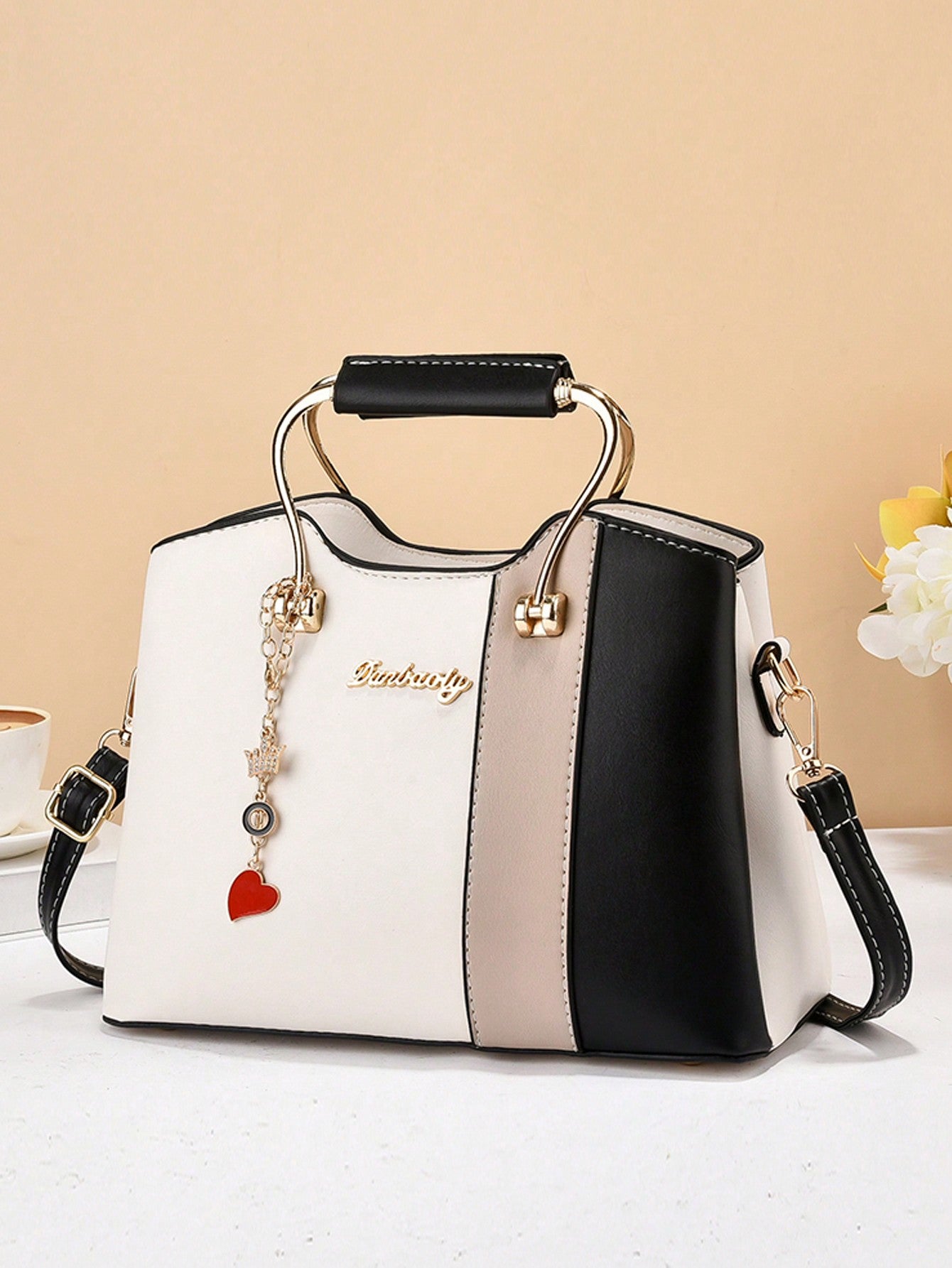 Ladies Crossbody Bag With Letter Pattern Pendant Decoration, Shoulder Handheld