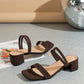 Elegant Brown High Heel Sandals With Thin Strap, Faux Suede, Square Toe, And Ankle Strap