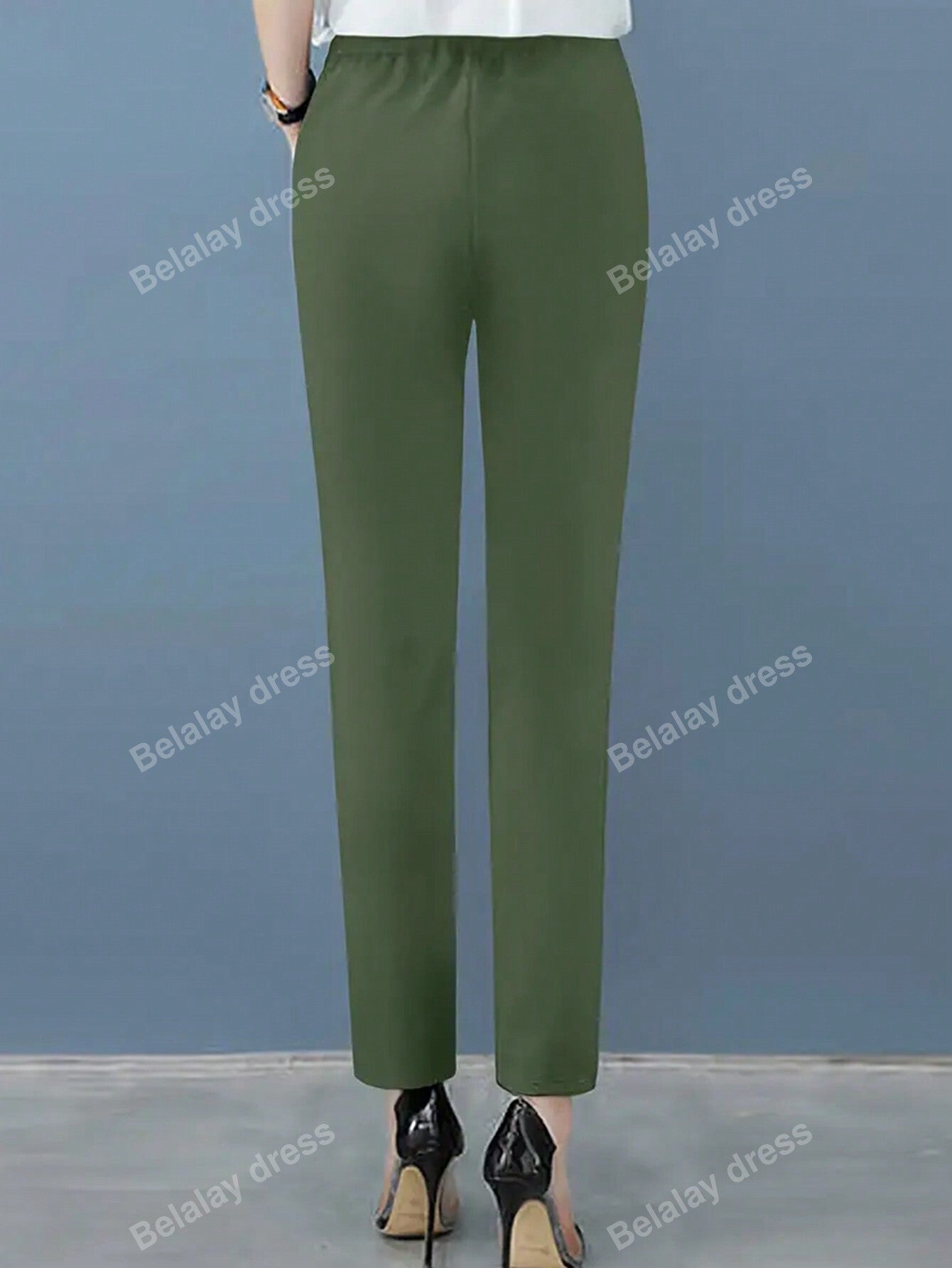 Casual Solid Color Tapered Trousers For Work/Commute