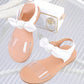 1 Pair Girls' Breathable Open-Toe Flat Sandals With Hook And Loop Straps, Suitable For Summer