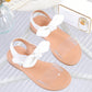 1 Pair Girls' Breathable Open-Toe Flat Sandals With Hook And Loop Straps, Suitable For Summer