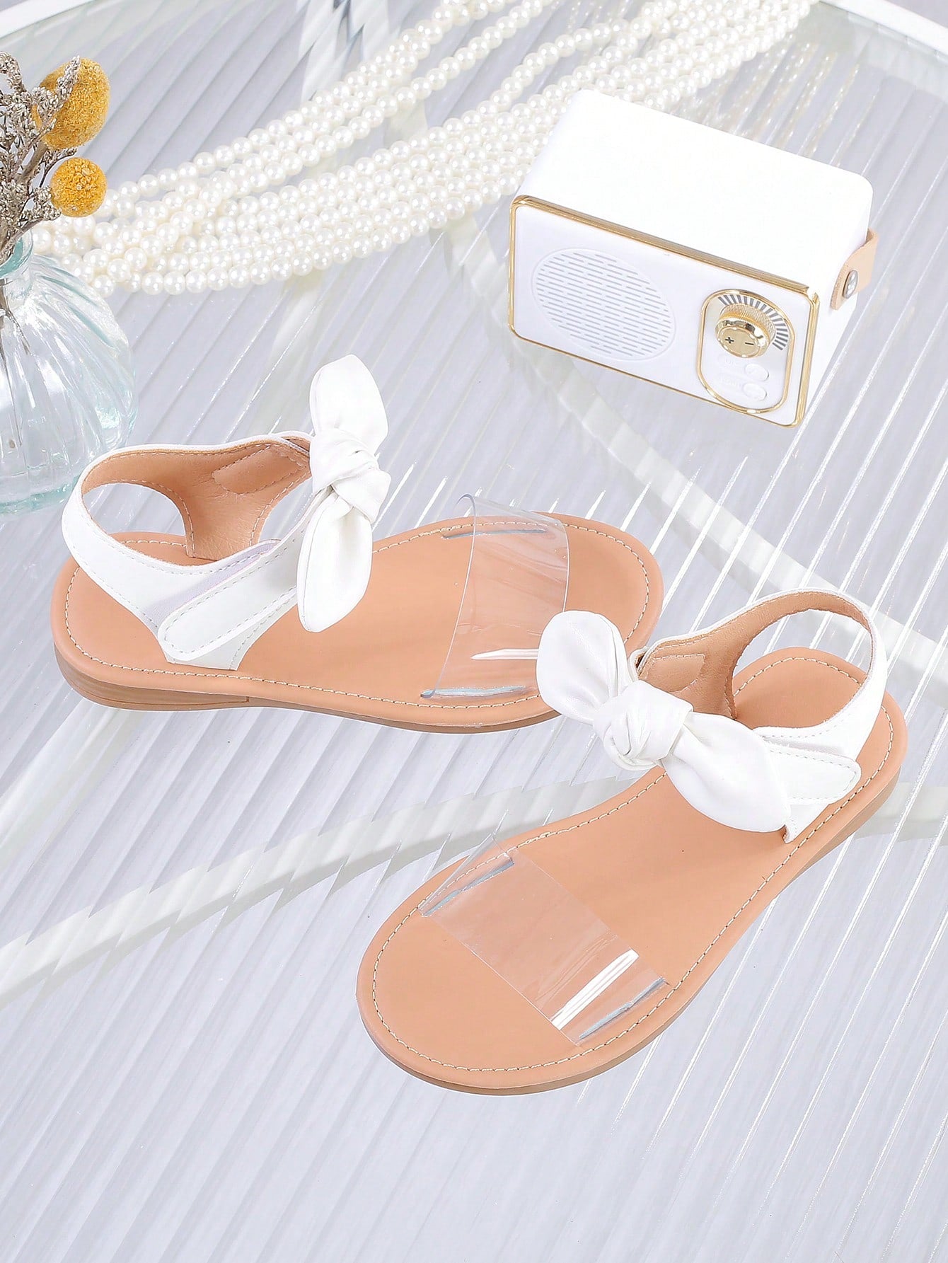 1 Pair Girls' Breathable Open-Toe Flat Sandals With Hook And Loop Straps, Suitable For Summer