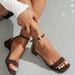 Elegant Black Suede-Like Sandals For Women, Multi-Strap, Chunky Heel, Ankle Strap With Metal Buckle