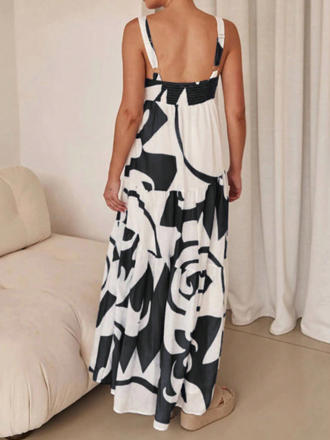 Holiday Casual Random Printed Swing Maxi Cami Dress