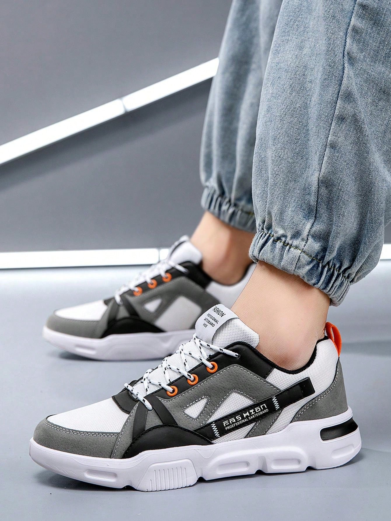 Men High-Top Chunky Sneakers With Letter Patch, Campus Walking Skateboard Sports Casual Shoes