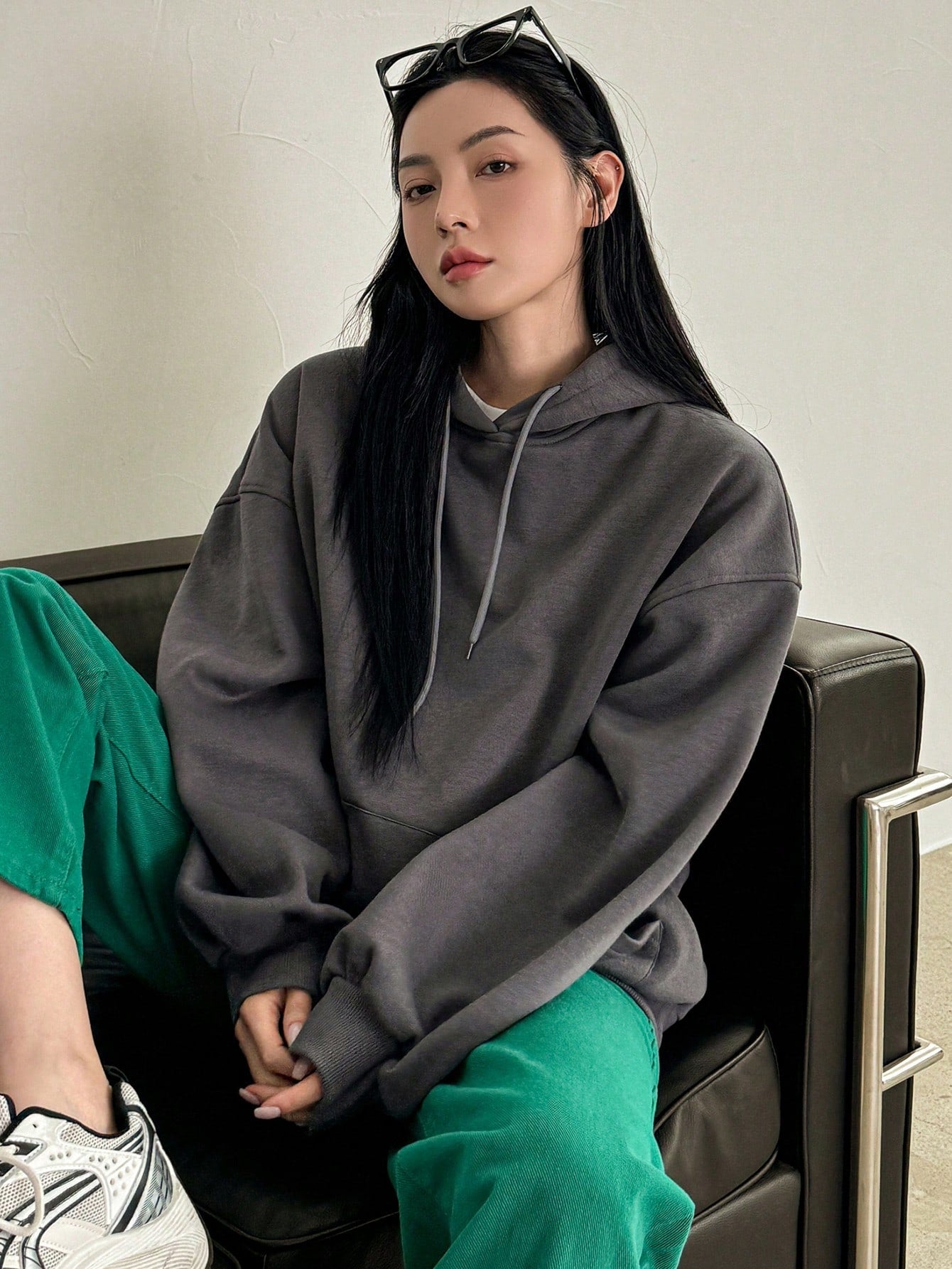 Dazy-Less Kangaroo Pocket Drop Shoulder Drawstring Hoodie