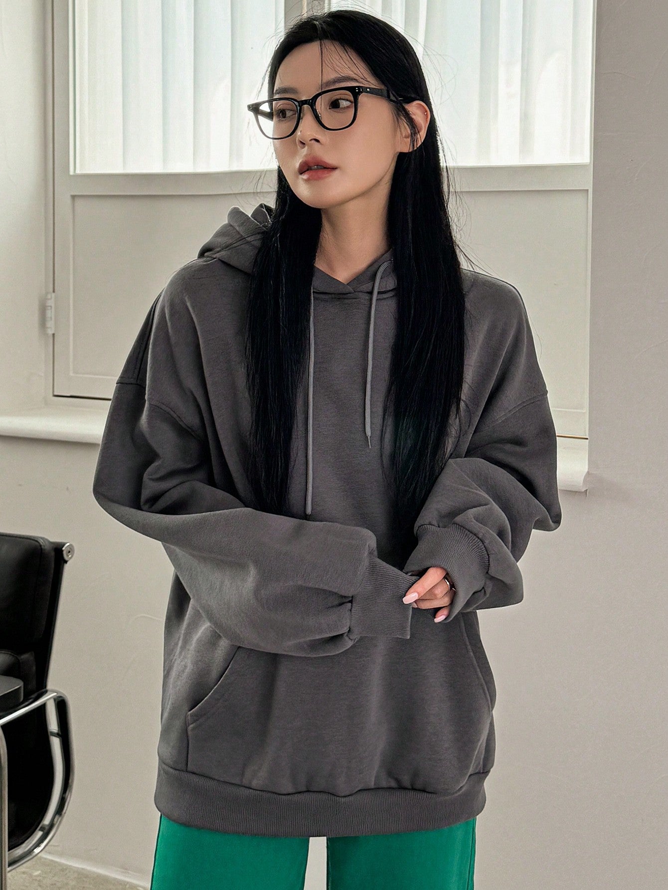 Dazy-Less Kangaroo Pocket Drop Shoulder Drawstring Hoodie