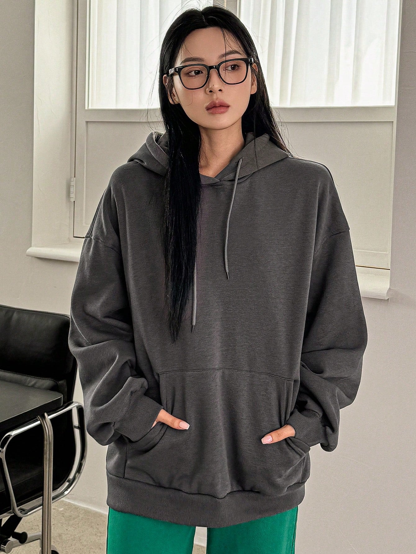 Dazy-Less Kangaroo Pocket Drop Shoulder Drawstring Hoodie