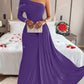 Solid Color Asymmetric Collar Pleated Elegant Long Sleeve Dress