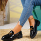 Thick Sole Platform Loafers Wedge Oxford Shoes Women Pointed Toe Lace Up Low Heel Casual Metal Buckle Pumps