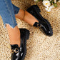 Thick Sole Platform Loafers Wedge Oxford Shoes Women Pointed Toe Lace Up Low Heel Casual Metal Buckle Pumps