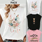 LUNE 3pcs/Set Casual Floral Heart And Leopard Print Round Neck Fitted T-Shirt For Women, Summer