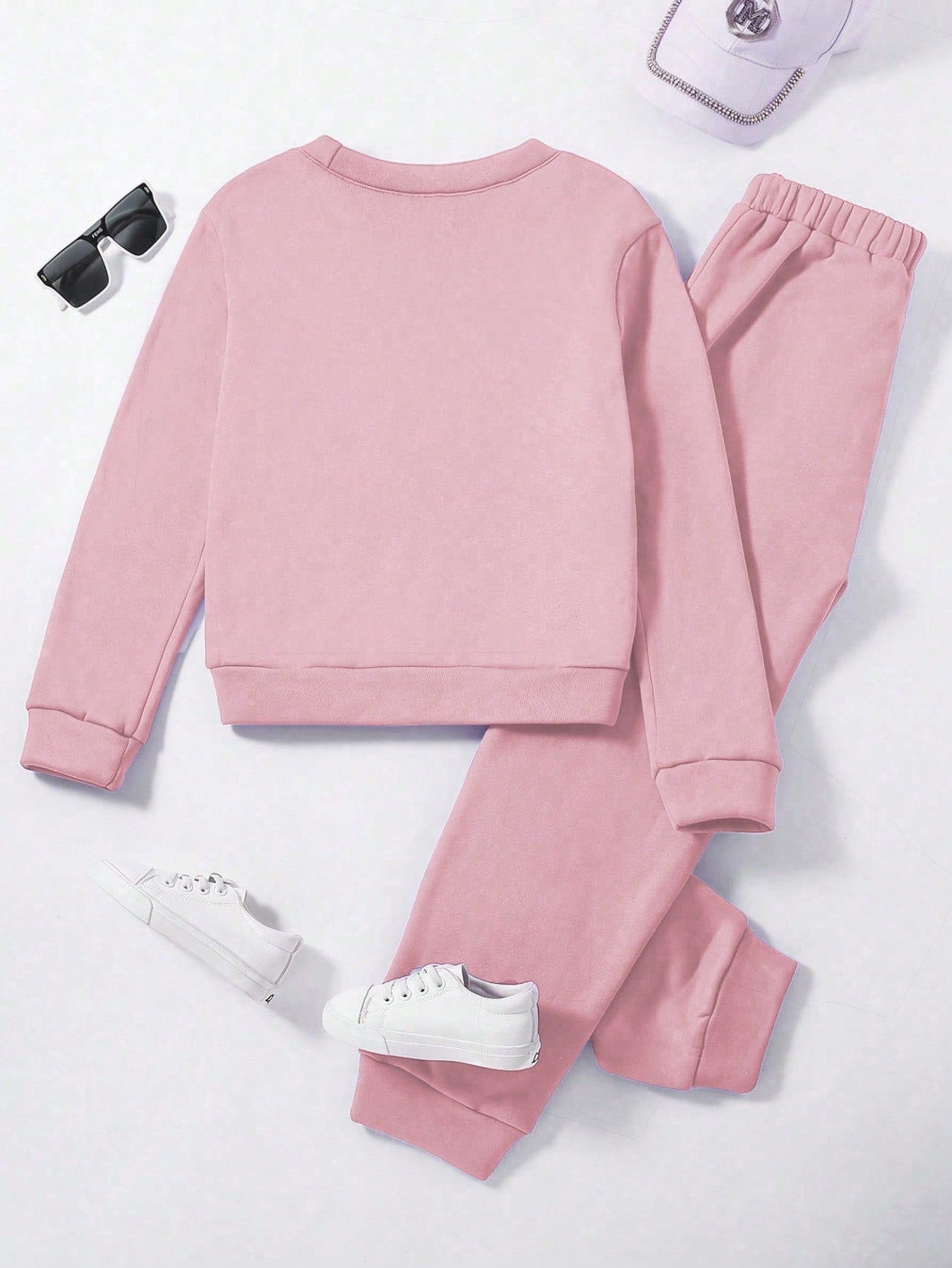 Young Girl Sweet Casual Academy Style Long Sleeve Pullover Sweatshirt And Pants 2pcs Set