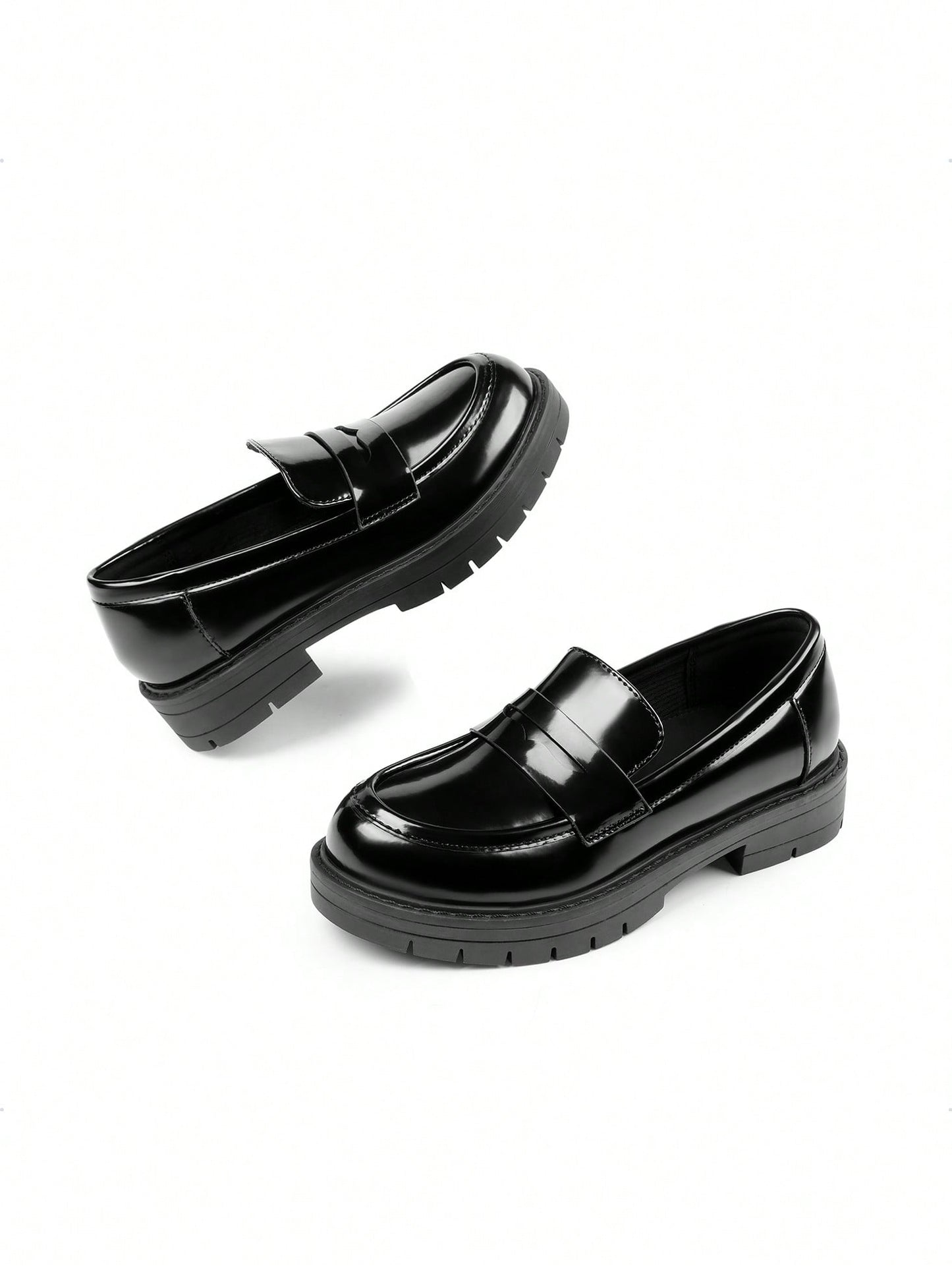 Girls Loafers Chunky Platform Penny Loafers School Uniform Slip On Dress Shoes Round Toe Comfortable