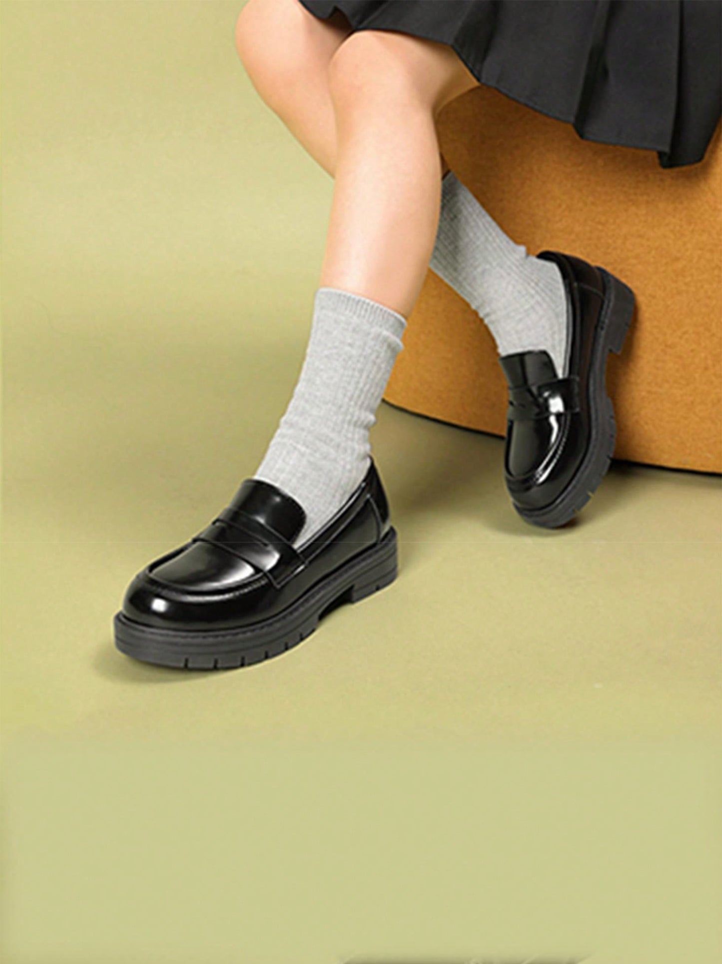 Girls Loafers Chunky Platform Penny Loafers School Uniform Slip On Dress Shoes Round Toe Comfortable