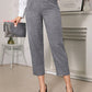 Clasi Women's Elegant Tapered Pants - Flower Gray Color, Long Length, Adjustable Waist Belt, Suitable For Daily Commute