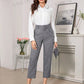 Clasi Women's Elegant Tapered Pants - Flower Gray Color, Long Length, Adjustable Waist Belt, Suitable For Daily Commute