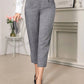 Clasi Women's Elegant Tapered Pants - Flower Gray Color, Long Length, Adjustable Waist Belt, Suitable For Daily Commute