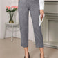 Clasi Women's Elegant Tapered Pants - Flower Gray Color, Long Length, Adjustable Waist Belt, Suitable For Daily Commute