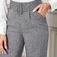 Clasi Women's Elegant Tapered Pants - Flower Gray Color, Long Length, Adjustable Waist Belt, Suitable For Daily Commute