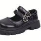 Girls' Black Leather Shoes All Seasons Thick Sole British Style Princess Shoes For Performance, School, And Events, Big Kids