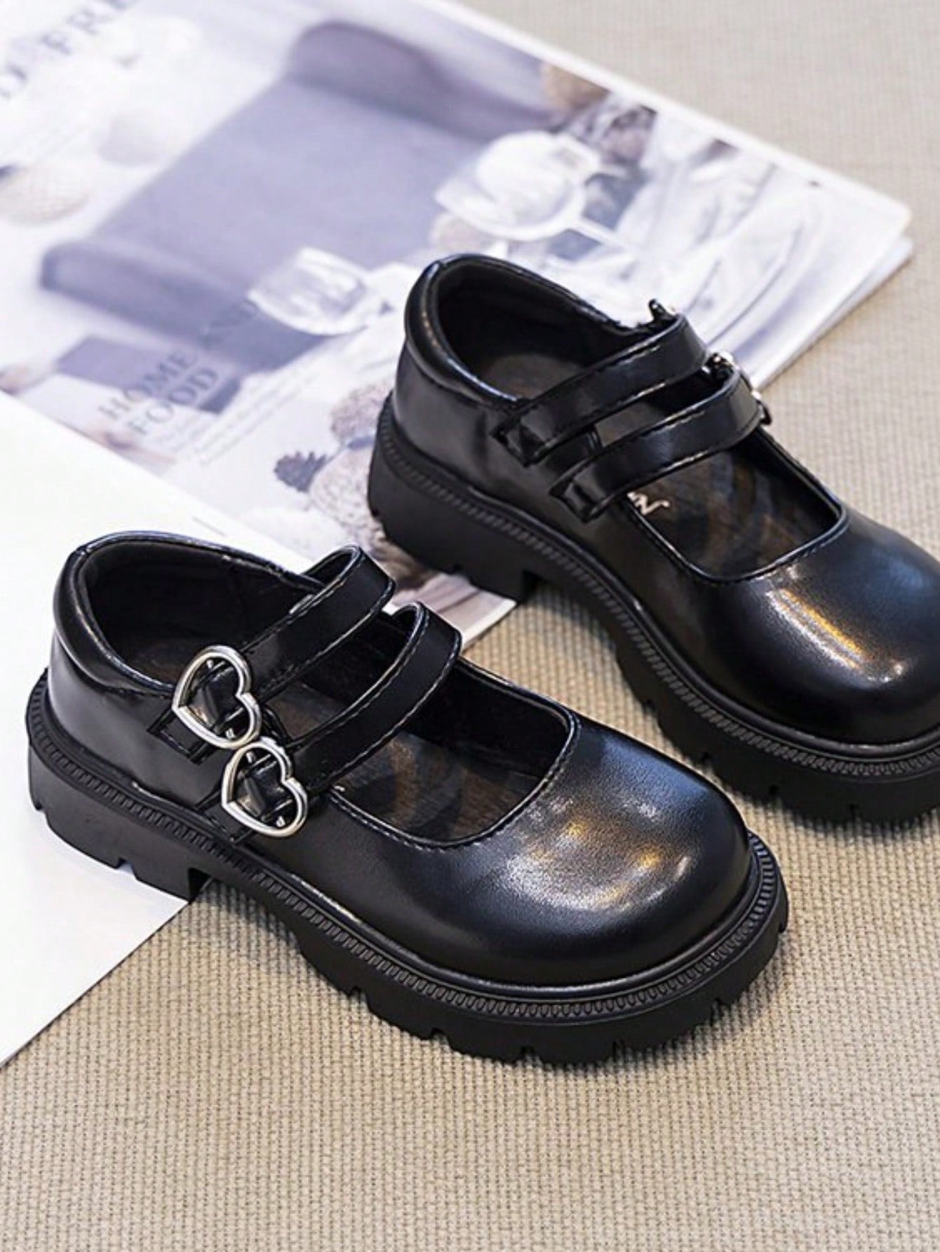 Girls' Black Leather Shoes All Seasons Thick Sole British Style Princess Shoes For Performance, School, And Events, Big Kids