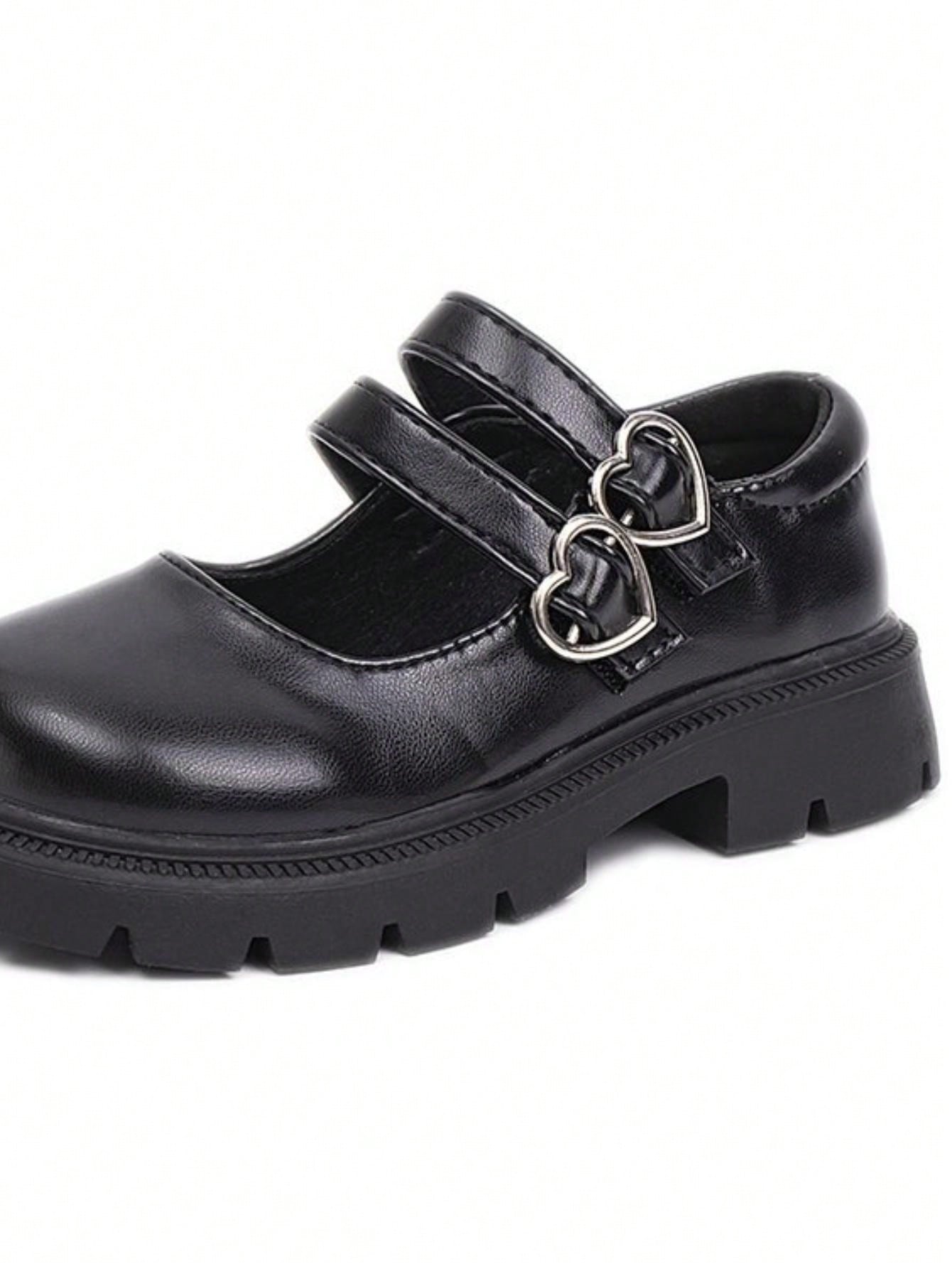 Girls' Black Leather Shoes All Seasons Thick Sole British Style Princess Shoes For Performance, School, And Events, Big Kids