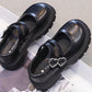 Girls' Black Leather Shoes All Seasons Thick Sole British Style Princess Shoes For Performance, School, And Events, Big Kids