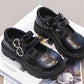 Girls' Black Leather Shoes All Seasons Thick Sole British Style Princess Shoes For Performance, School, And Events, Big Kids