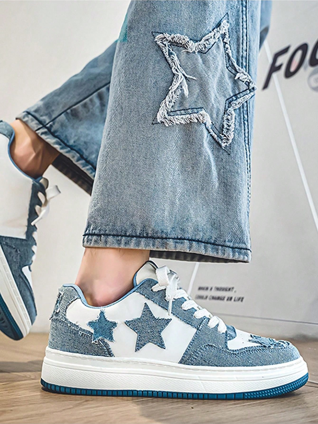 New Arrivals Thick-Soled Breathable Canvas Sneakers, Stars Pattern Casual Shoes