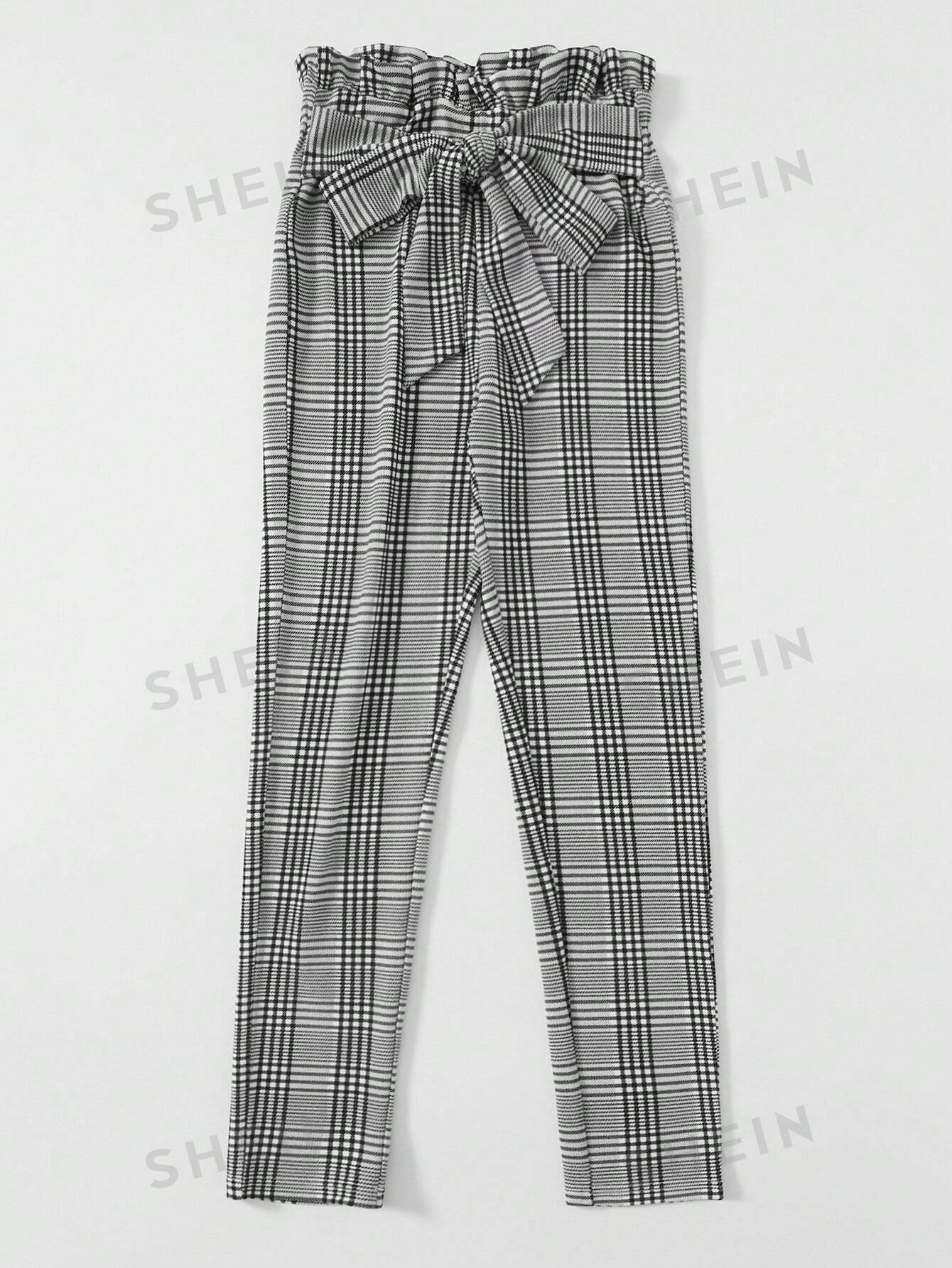 Clasi Paperbag Waist Belted Plaid Pants