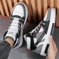 Men's Fashion Thick Sole High-Top Skate Shoes, Letter Patchwork Lace-Up Casual Sneakers For Everyday