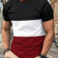 Men's Summer Colorblock T-Shirt, Breathable And Comfortable Casual Sports Fitness Beach Vacation Short Sleeve Tee With Round Neck