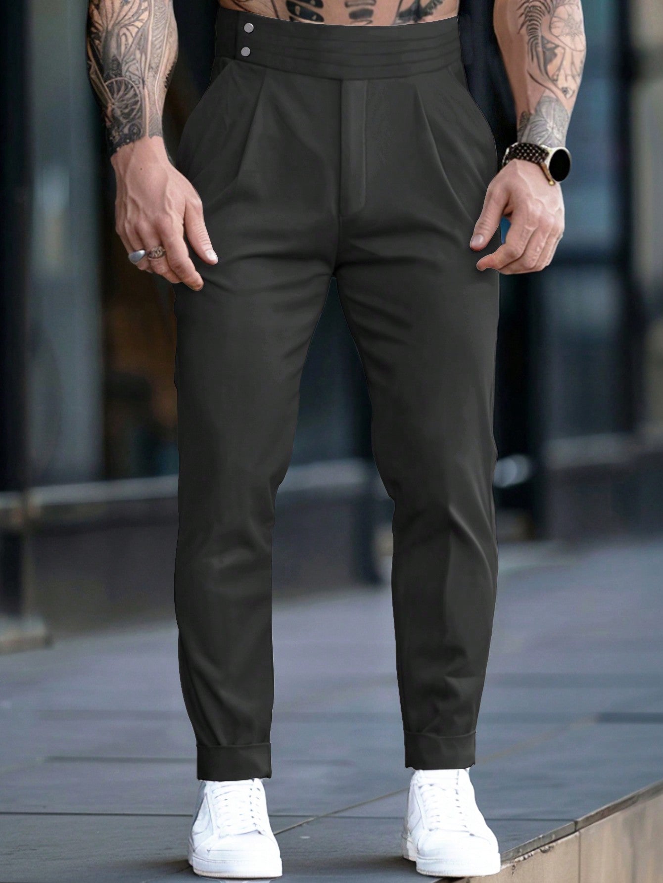 Manfinity Homme Men's Solid Color Simple Daily Dress Pants